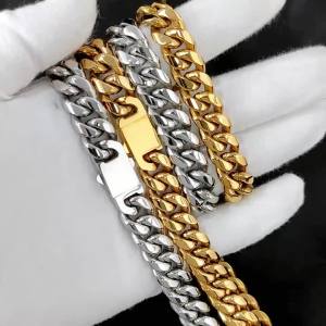 8-16mm 316L Stainless Steel Chain Hip Hop Jewelry Curb Miami Cuban Link Chain Necklace Bracelet Gift for Men Women