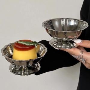 Stainless Steel Dessert Bowl Ice Cream Pudding Cup Modern Silver Serving Dish for Party Kitchen Candle Holder Home Bar Decor2026