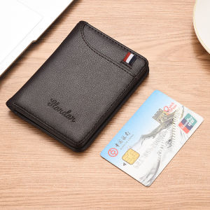 Mens ID Storage Bag Wallet Integrated Genuine Leather Anti-Theft Brush Ultra-Thin Retro Multi-card Slot Short Wallet极薄防盗男士钱包