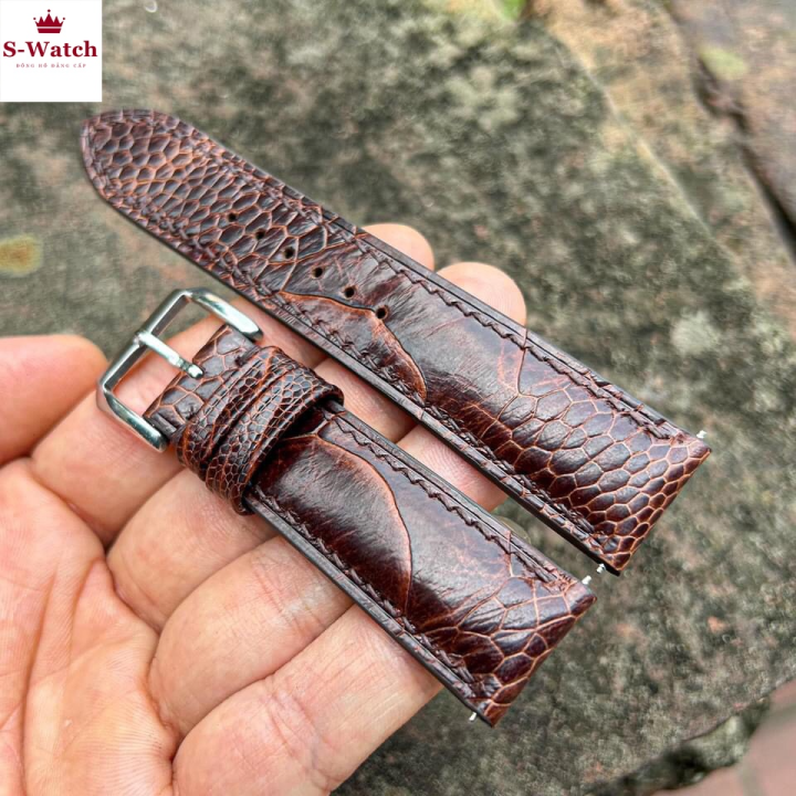 Dây Đồng Hồ Da Đà Điểu, Da Vảy Chân, Màu/Nâu/ (Tặng kèm: Chốt, Khóa ...