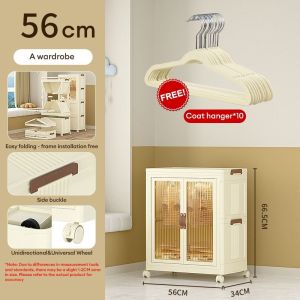 Childrens Wardrobe Double Door Wardrobe with Wheel Kids Clothes Storage Cabinet Almari Pakaian