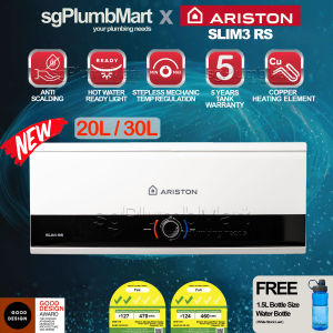 Ariston x sgPlumbMart SLIM 3 RS Storage Water Heater (20L / 30L) – Sleek Design AG+ & Titanshield | SL20/SL30 Series