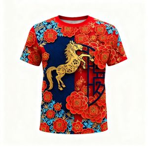 Cny 2026 Shirt Horse Year Printed T Shirt Sublimation Casual T Shirt for Man Outdoor Vacation Quick Drying Cny T Shirt 2026 Short Sleeve 新年衣服2026