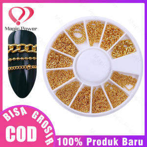 Manik-Manik Rantai Metal Hollow Warna Emas untuk Nail Art 3d Diy