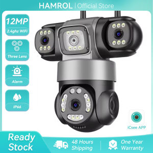 Hamrol 12MP HD Three lens Three screen PTZ WiFi Camera Auto Track Outdoor Security Network CCTV