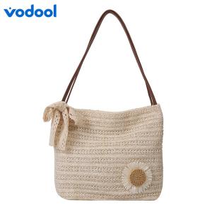 VODOOL Women Straw Woven Top Handle Tote Bag Perfect for Casual Outings and Travel Durable Natural Material