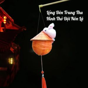 Lồng Đèn Trung Thu Thỏ Đội Nón Lá Nhiều Màu Phát Sáng – Đèn Cầm Tay Truyền Thống Siêu Dễ Thương