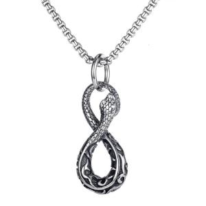 Ouroboros Snake Pendant Necklace Eye Catching Stainless Steel Snake Necklace with Gothic Charm for Men and Women