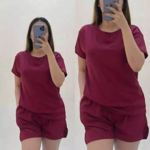 Stella Comfortable Casual Waffle Fabric TOP T-Shirt Terno Short With Two Pockets For Women