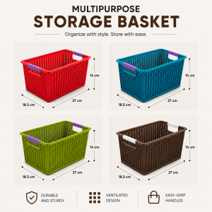 Multipurpose Mini Organizer Basket Plastic Storage Bin Ventilated Design for Home Office Closet Laundry Room