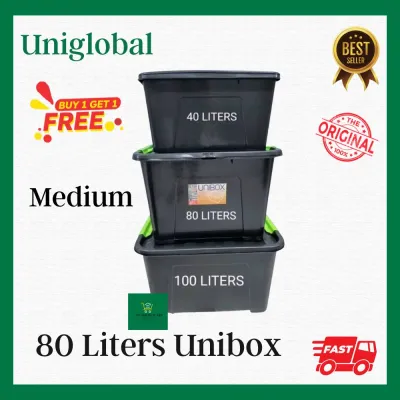 2pcs 40L 80L 100 Liters Unibox Mocha Brown White w/ wheels n lock black storage box b1t1 - Uniglobal 9830 9832 9833 9835