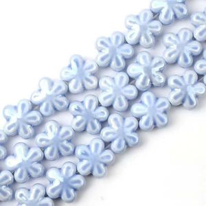 GGR 10pcs Handmade Craft Five-petaled Flower Bead Fresh Color Ceramic Ceramic Spacer Loose Beads Pendant Fashion Jewelry Making Material Student