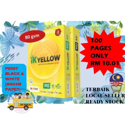 A4 SIZE BLACK AND WHITE COLOR PRINTING SERVICE ASSIGNMENT / DOCUMENT / BOOKS / ETC IK YELLOW PAPER 70 - 120 GSM [READY STOCK]
