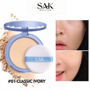 SAK Matte Pressed Powder with Mirror 12H Oil Control On-the-Go Flawless Finish Easy Concealer Application Waterproof FDA Approved Various Colors