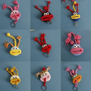 ERMENLED Handmade Crochet Keychain Bag Knitted Funny Sausage Mouth Doll Key Holder Pouch Creative Doll Keyring For Car Keys