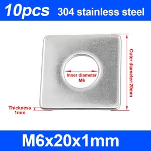 DORADO 10Pcs 304 Stainless Steel Square Plate Washer M3-M20 Square Design Square Flat Washer Durable Corrosion Resistant Curtain Wall Washer for Metal Curtain Wall