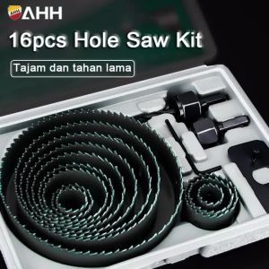 SAHABAT TEKNIK!!!!!! 16PCS Hole saw Kit Mata bor set Pelubang Kayu GYPSUM PVC Hidroponik HoleSaw Kit Set