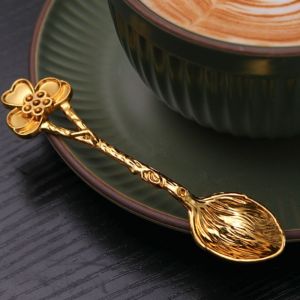 GAOSU 6pcs Zinc Alloy Vintage Dragonfly Coffee Spoon Gold European Royal Style Teaspoon Classic Mini Mixing Spoon Cake