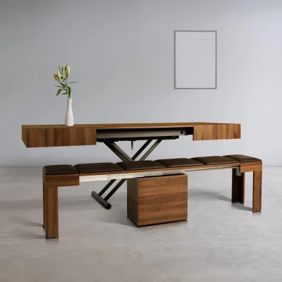 Extendable Cofee Dining Table Transformable Multi-funtional. X3-M Coffee Dining Table Height Adjustable Solid Wood