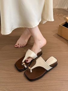 [Free Shipping] Gentle Style Flip-Flops For Women 2025 Summer New Vintage Fashion Height-Increasing Wedge Heel Square-Toed Sandals