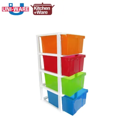 [4/5 Tier] UNI-WARE White & Colorful Drawer Cabinet / home organizer stocker container storage boxes / Made in Thailand