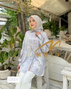 MDLY Baju kemeja blouse atasan wanita/Baju Atasan Bahan Silk/Atasan Motif Print/Ideline Shirt by mdly