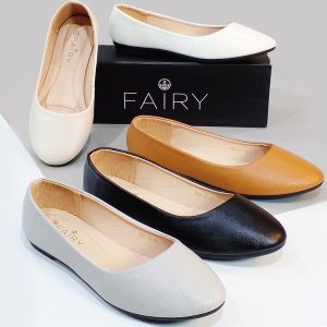 999-41 รองเท้า ส้นแบน หนังลายลิ้นจี่หน้าเรียบ