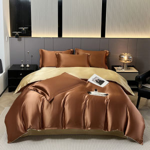 Dansunreve Silk Satin Bedding Set 4 IN 1 Premium Soft Quality Fitted Bedsheet Set Duvet cover and Pillowcase Bedding Set Single Queen King
