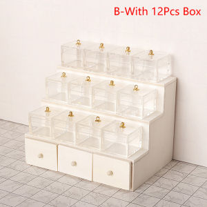 YAFEN 1:12 Dollhouse Miniature Display Rack Candy Box Drawer Cabinet W Clear Box Furniture Model Decor Toy Doll House Accessories