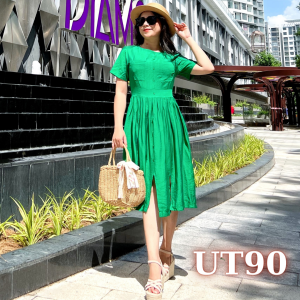 Đầm Lụa Linen Xước xẻ tà - UT90