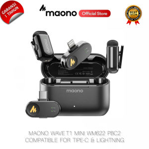 MAONO Wave T1 Mini Wireless Lavalier Microphone AI Noise Cancelling with Maono Link Apk dan 4 Levels Noise Reduction for Type C Lightning Phone Video Vlog Recording Mikrofon