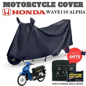 Honda Wave110 Alpha Waterproof Motorcycle Cover Black Motor Cover with Storage Bag & Wipes