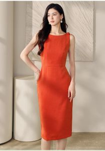 Đầm ôm công sở không tay dáng dài màu cam cháy