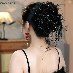 GUCHEN3🦋 1 cái kẹp tóc hoa lưới thanh lịch cho nữ kẹp cá mập tua rua ngọc trai thanh lịch kẹp tóc đuôi ngựa nữ thời trang phụ kiện tóc