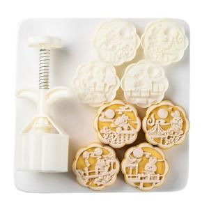Professional Moon Cake Making Tool With 4 Stamps Rabbit Shape Molds Hand Press Tool For Traditional Festival Dessert