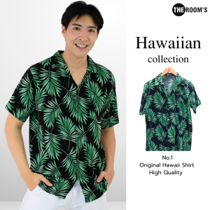 THE ROOMS - เดอะรูม เสื้อฮาวาย โคตรนุ่ม แขนสั้น ไม่ต้องรีด เสื้อยับยาก ผ้าดีมาก ลายเรดปาล์ม สีดำ