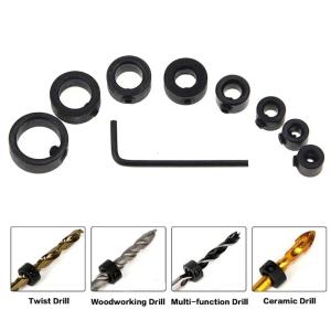 8Pcs High Hardness Depth Stop Collar Kit with Wrench for Woodworking Ceramic Wall and Plastic Drilling Applications