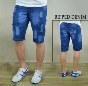 Celana Jeans Pendek Sobek Robek Dengkul Lutut Pria Laki Cowok Cowo Warna Biru Navy Muda Blit Polos Model Terbaru Ukuran Jumbo Besar
