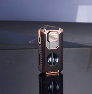 New Deluxe Cigar Lighter with V Shape Knife Cigar Holder Dual Nozzle Flame Butane Refillable Torch Lighter Smoker Gift