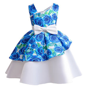 Kids Girls Dress Rose Flower Print Childrens Off Shoulder Princess Outfit Party Gown