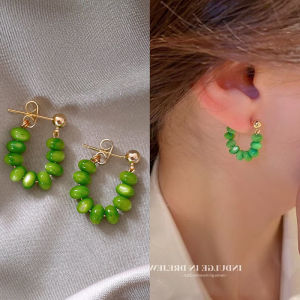 good 999 18K GOLD fashion Green bean Opal Temperament and personality Earrings ES6233