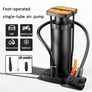 BenMaxx Portable Foot pump Bicycle motorcycle pedal pump High Pressure 160 psi Double Barrel double-tube bicycle motorcycle Tire Air Pump with Pressure Gauge Black