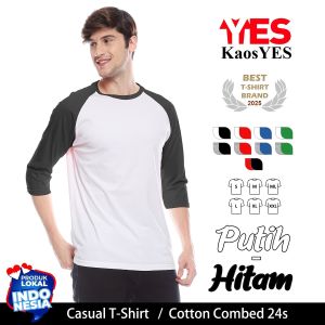 KaosYES Kaos Raglan Cotton Combed 24s - TShirt Baju Distro LENGAN 3/4 Abu-Hitam