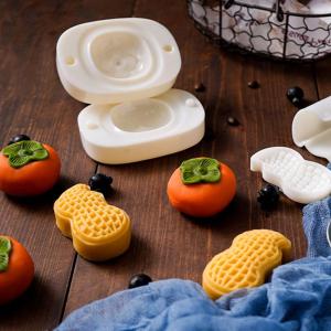 WEIYA Chinese Style Oriental Persimmon Peanut Shaped Hand Press Kitchen Baking Moon Cake Mould Cookie Stamp Cutter Mooncake Mold Maamoul Form