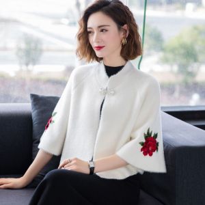NEXTYOO Autumn Winter Embroidered Shawl Thicken Imitation Mink Fur Short Sweater Shawl Womens Fashion Luxury Velvet Coat Wedding Party Evening Dresses