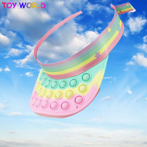 Pop It Fidget หมวกกันแดดเด็กสายรุ้งกับ Dimple ของเล่นกันกระแทกซิลิโคนปีกบังแดดสำหรับเด็กหมวกชายหาด