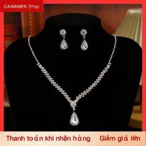 CS 1 Bộ Vòng cổ cô dâu bông tai nước hình giọt nước Rhinestone đồ trang sức phong cách Đồ trang sức lấp lánh thiết lập cho đám cưới bên món quà
