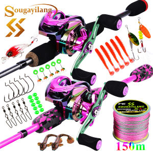 Sougayilang Fishing Full Set 1.8m 5 Section Portable Graphite Glassfiber Fishing Rod with7.2:1 Gear Ratio Baitcasting Fishing Reel and 150m PE Line Fishing Accessories Fishing Set Travel Kit