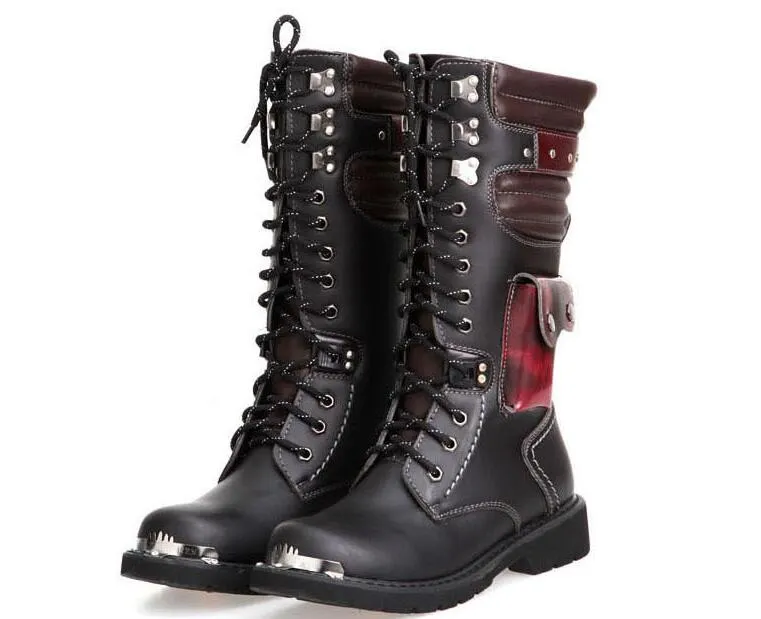 QBELY Mens Moto Boots Army Boots for Men Military Tactical Boot