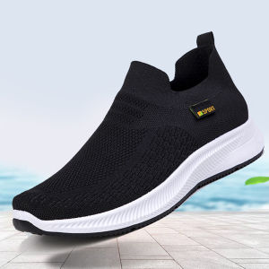 Hot Seller Black Rubber Shoes For Men Slip On Light Weight Jogger Sneakers For Men Breathable Mesh Shoes